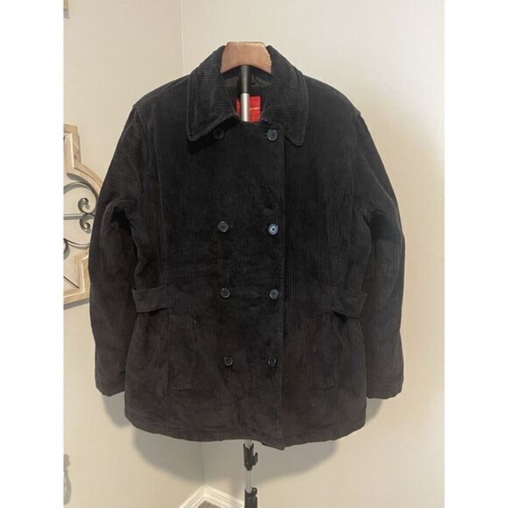 Gloria Vanderbilt Black Corduroy Lined Peacoat Womens size Large‎ XL Buttons